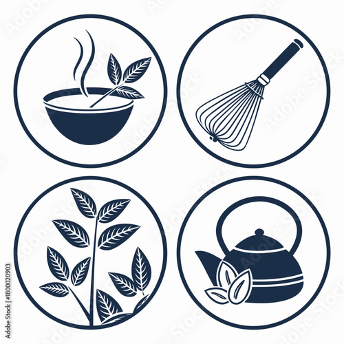 Collection of matcha tea icons isolated on in vector style