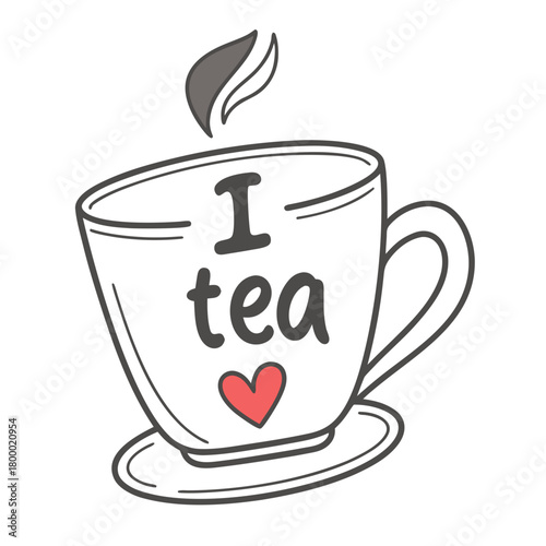 I love tea cup with heart isolated on, hand drawn style