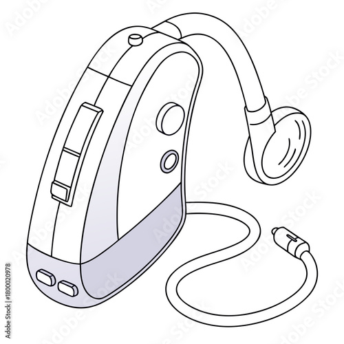 Behind the ear hearing aid with charging cable isolated on