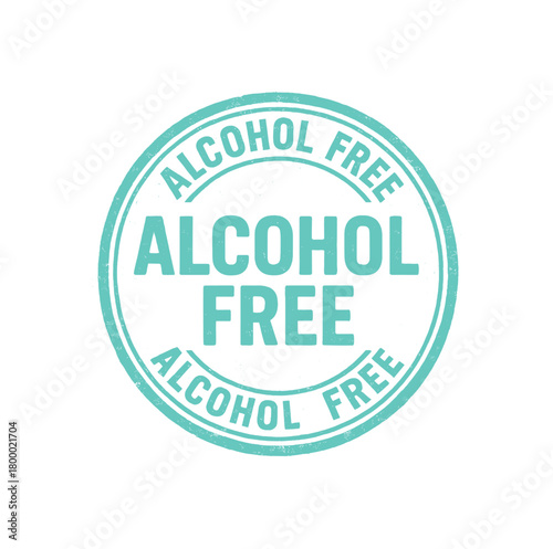 Round rubber stamp ALCOHOL FREE uppercase bold light turquoise ink texture faded pressure marks