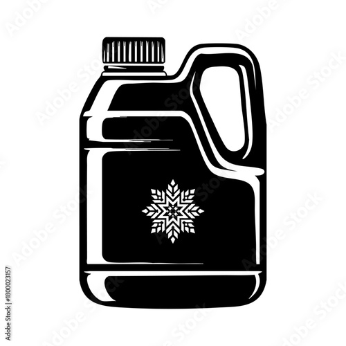Winter windshield washer fluid jug featuring a snowflake emblem representing cold-weather car care, frost protection and seasonal vehicle maintenance.