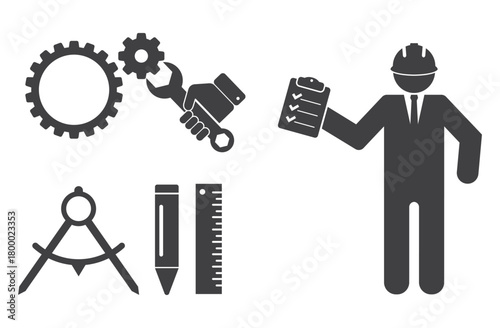 engineer workman and hand with spanner engineering icon set