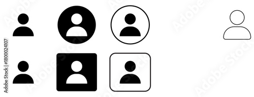 User profile avatars and person icons set, diverse black and white ui graphic elements.