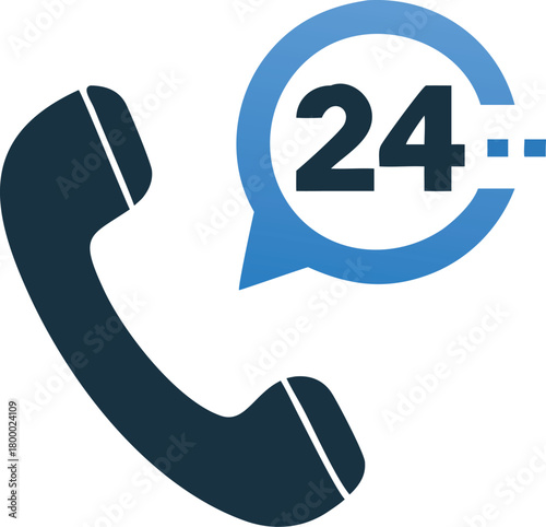 A simple phone icon showcases twenty four hour service in blue color