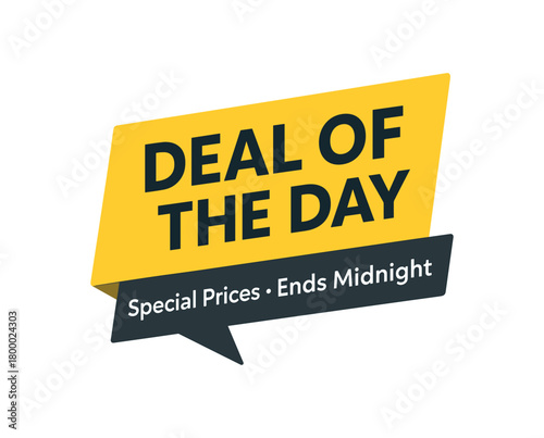 Flat vector banner design text DEAL OF THE DAY subtitle Special Prices Ends Midnight geometric and gray banner blocks clean background