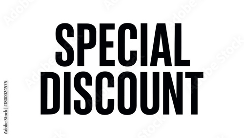 Clean bold typography with text SPECIAL DISCOUNT modern condensed font geometric layout isolated on white background minimal vector design commercial lettering style