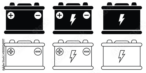 Car Battery Icons Set – Automotive Power, Energy Accumulator, Electric Vehicle 
Vector Symbols