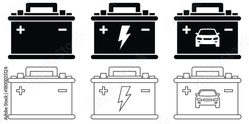 Car Battery Icons Set – Automotive Power, Energy Accumulator, Electric Vehicle 
Vector Symbols