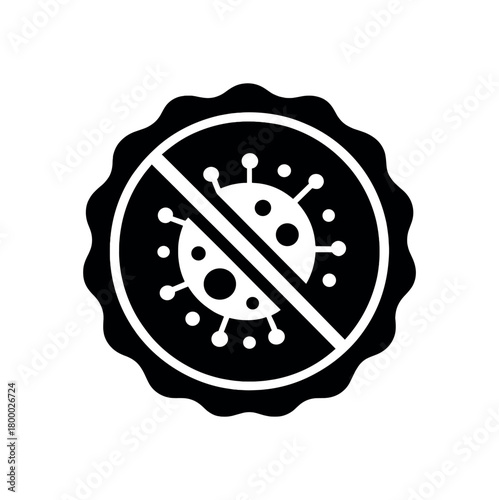 allergenfree badge with crossout pollen icon flat black solid vector illustration isolated on white background