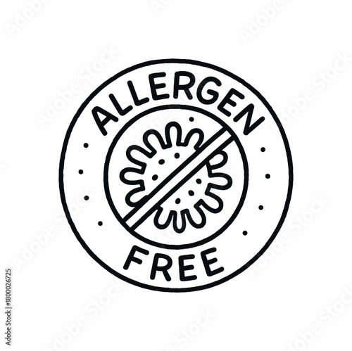 handdrawn cute doodle style allergenfree badge with crossout pollen icon vector line illustration