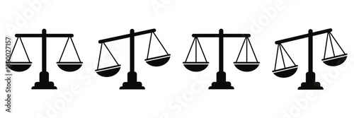 Scales of Justice Icon Set – Legal Balance, Law Symbols, Silhouette & Outline Vector 
Collection