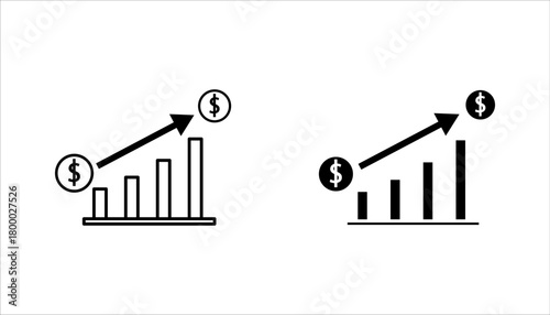 financial-bar-chart-dollar-icon set. vector illustration, pictogram isolated on white background. color editable