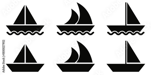 Sailboat Silhouette & Marine Vessel Icon Set – Nautical Line, Outline, and Flat Style Vector
 Collection