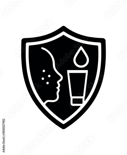 sensitive skin care shield with soft lines flat black solid vector illustration isolated on white background