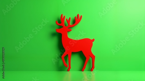 A silhouette of a red moose against a green backdrop.