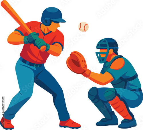 Baseball batter and catcher in action sport game