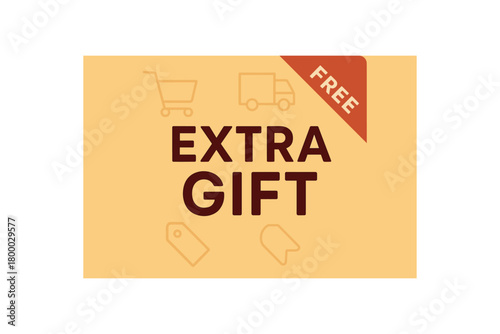 flat vector banner with text EXTRA GIFT minimal lineicon grid (cart truck tag) faint background centered headline red corner label FREE