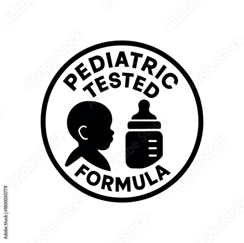 pediatric tested formula emblem flat black solid vector illustration isolated on white background