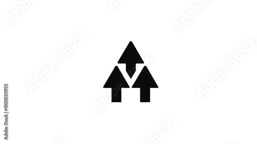 Three black arrows pointing upwards arranged in a triangular shape. Modern vector graphic representing growth, success, progress, and upward movement.