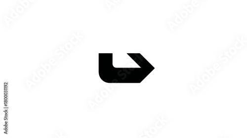 Abstract black geometric arrow shape icon on a clean white background. Modern minimalist design symbol pointing right.