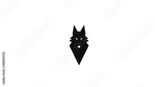 Stylized geometric black wolf head silhouette icon, minimalist abstract vector design on a white background, ideal for logos