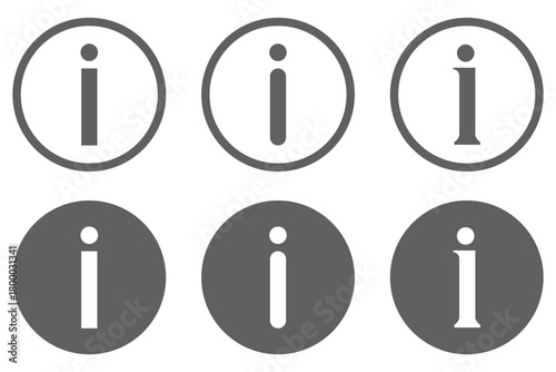 Info icons set. Info button. Information info signs. Info symbol. Six information icons in circles provide a clear symbol for help and support.