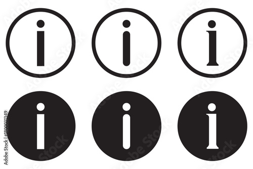 Info icons set. Info button. Information info signs. Info symbol. Six information icons in circles provide a clear symbol for help and support.