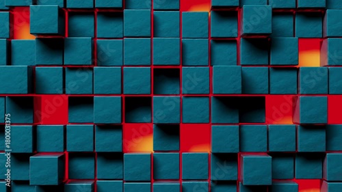 
The movement of various colored geometric shapes in the shape of a cube