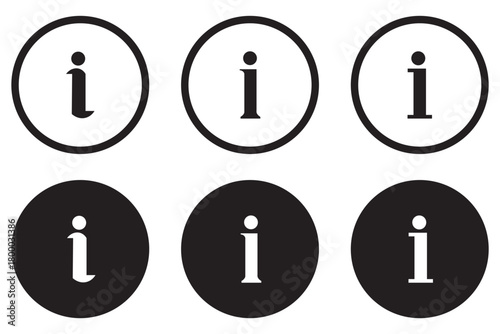 Info icons set. Info button. Information info signs. Info symbol. Six information icons in circles provide a clear symbol for help and support.
