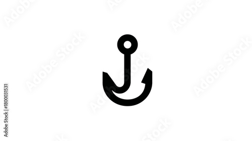 Minimalist black line art anchor icon, nautical marine symbol, boat security, sea travel, simple graphic element