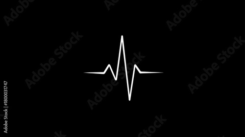 White Heartbeat Line on Black Background - Medical Pulse Rhythm ECG Wave Illustration for Health and Technology