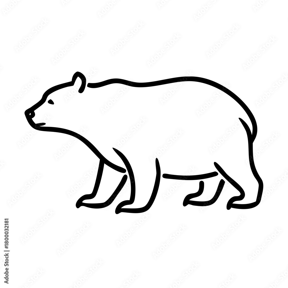 Obraz premium Simple bear silhouette as outline illustration on white background. Bear silhouette in minimalist style provides a graphic representation of wildlife, ideal for logos, emblems, and decorative designs.
