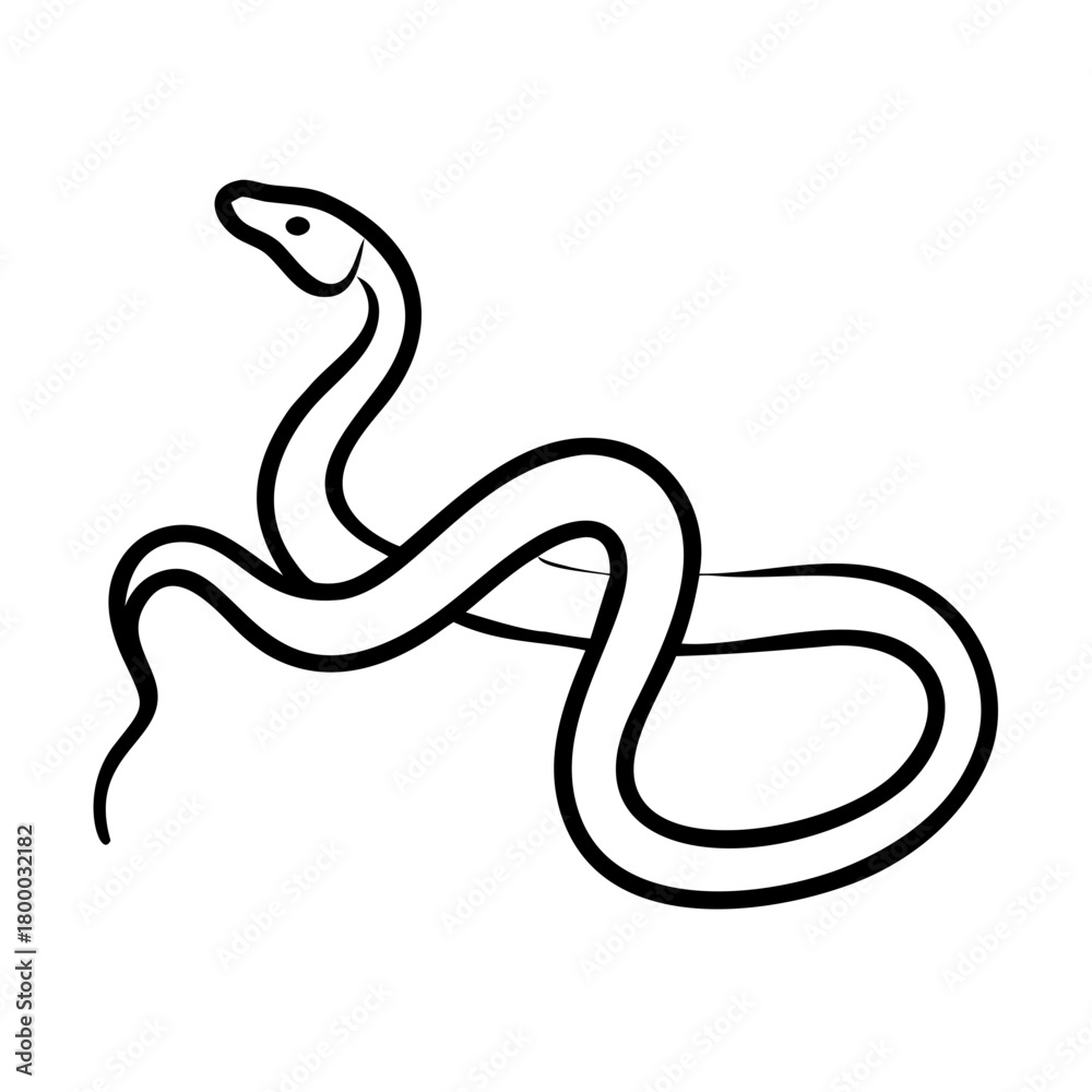 Fototapeta premium Simple snake curve outline, stylized and elegant, against clean backdrop. Snake curve drawing captures essence of smooth, flowing form.