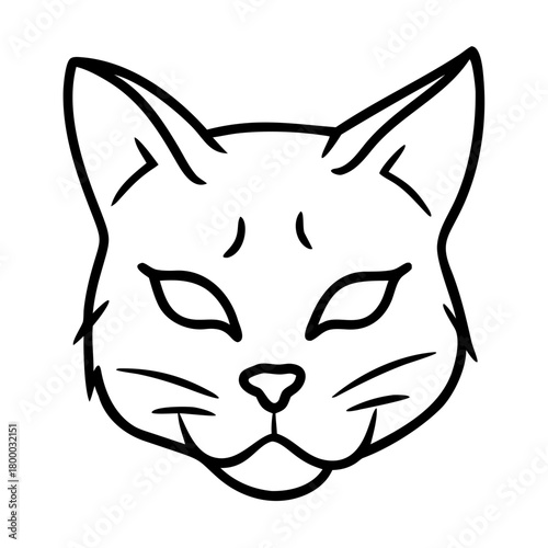 Outlined cat face on display with minimalist lines, cute feline face illustration. Cartoonish cat face evokes charm. Simple cartoonish childlike line icons, ideal for animal-themed designs.