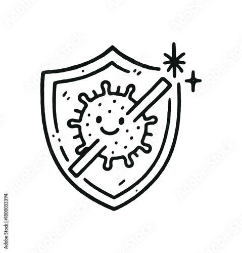 handdrawn cute doodle style germ free surface shield symbol vector line illustration
