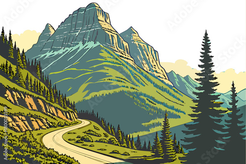 “Going-to-the-Sun Road in Glacier National Park, alpine vector”