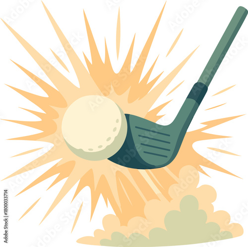 Golf club hitting ball with explosion effect golf ball