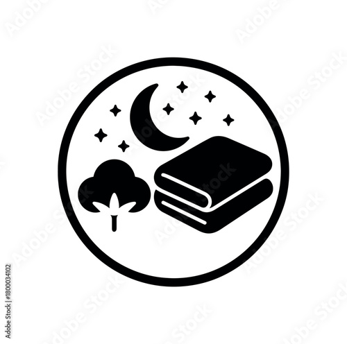 hypoallergenic blanket badge with cotton and moon flat black solid vector illustration isolated on white background