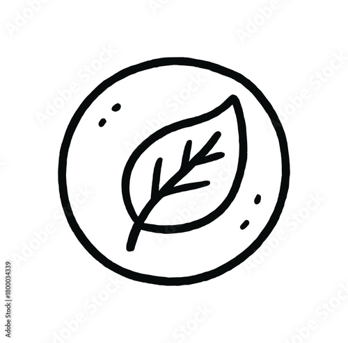 handdrawn cute doodle style biodegradable product leaf circle icon vector line illustration