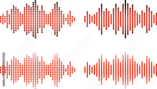 Red dotted and linear sound waves create bold modern audio visuals. Dynamic waveform patterns deliver a strong digital rhythm effect. Ideal abstract sound design for music and technology projects.