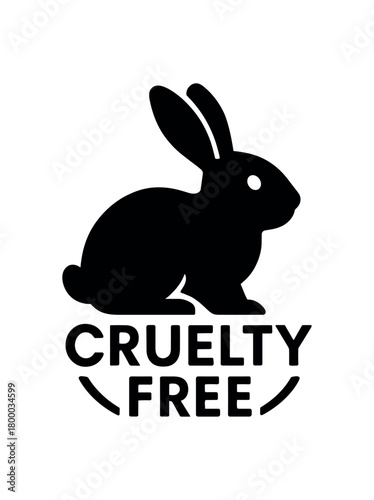 cruelty free icon with bunny outline flat black solid vector illustration isolated on white background