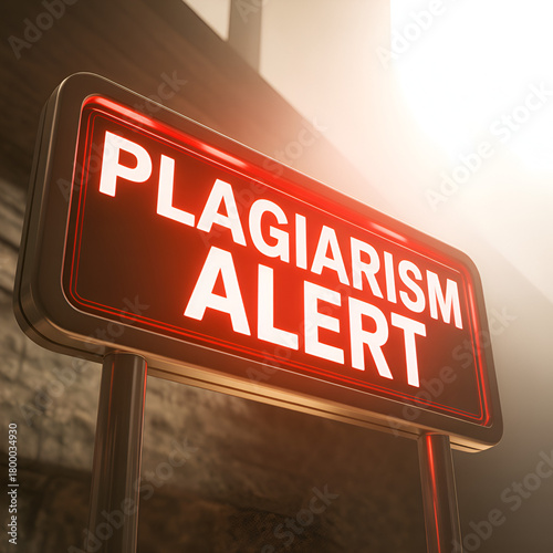 Urgent plagiarism alert sign warns of intellectual theft, emphasizing originality and academic integrity for educational resources and content creation