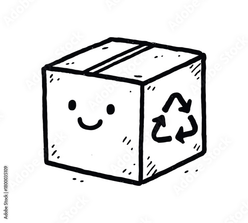 handdrawn cute doodle style recyclable paper box icon vector line illustration