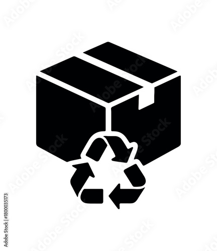 recyclable paper box icon flat black solid vector illustration isolated on white background