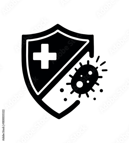 antibacterial protection shield flat black solid vector illustration isolated on white background