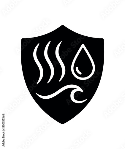 odor control shield with droplet wave flat black solid vector illustration isolated on white background