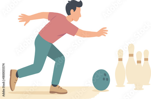 Man bowling with teal ball and cream pins person sport