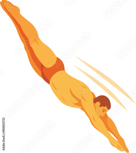 Man diving into water with orange swim trunks swimmer