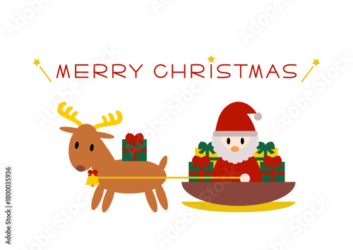 トナカイとソリに乗るサンタのクリスマスベクターイラスト