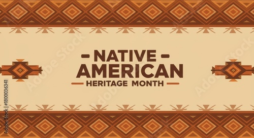 native american heritage month background with traditional ethnic patterns. geometric tribal ornament in earthy tones. celebration of indigenous culture. poster, banner, website header.